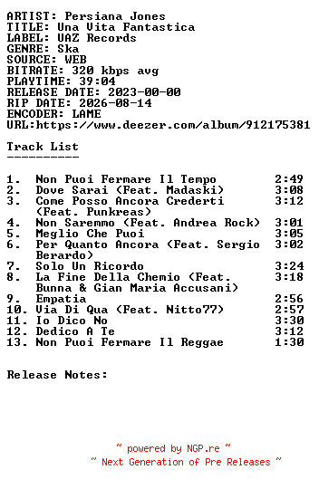 NFO for the release Persiana_Jones-Una_Vita_Fantastica-WEB-IT-2023-SDR by SDR