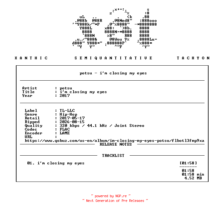 NFO for the release Potsu-im_closing_my_eyes-SINGLE-WEB-2017-xST by xST