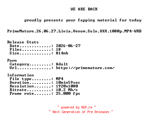 NFO for the release PrimeMature.26.06.27.Livia.Venom.Solo.XXX.1080p.MP4-WRB by WRB