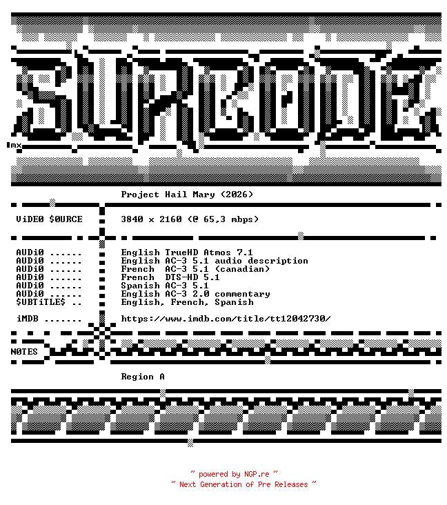 NFO for the release Project.Hail.Mary.2026.COMPLETE.UHD.BLURAY-SURCODE by SURCODE