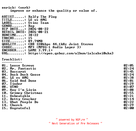 NFO for the release Ralfy_The_Plug-LS_vs_AMG-WEB-2026-ENRiCH by ENRiCH