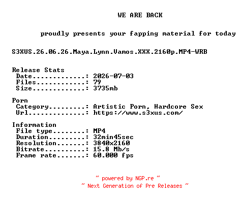 NFO for the release S3XUS.26.06.26.Maya.Lynn.Vamos.XXX.2160p.MP4-WRB by WRB