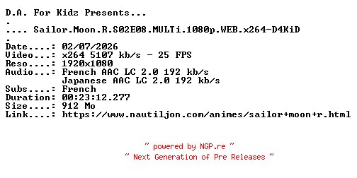 NFO for the release Sailor.Moon.R.S02E08.MULTi.1080p.WEB.x264-D4KiD by D4KiD