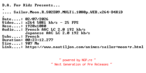 NFO for the release Sailor.Moon.R.S02E09.MULTi.1080p.WEB.x264-D4KiD by D4KiD
