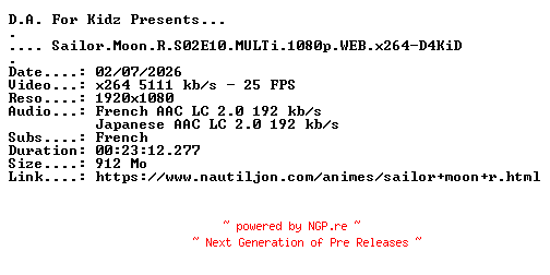 NFO for the release Sailor.Moon.R.S02E10.MULTi.1080p.WEB.x264-D4KiD by D4KiD
