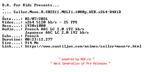 NFO for the release Sailor.Moon.R.S02E11.MULTi.1080p.WEB.x264-D4KiD by D4KiD
