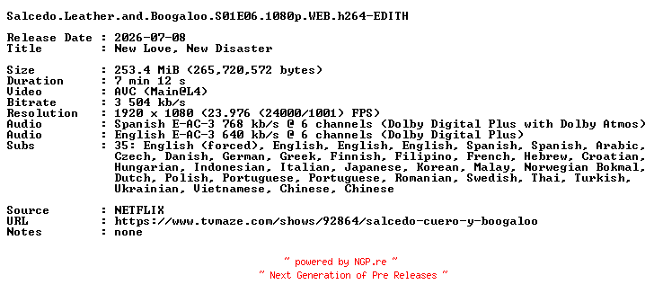 NFO for the release Salcedo.Leather.and.Boogaloo.S01E06.1080p.WEB.h264-EDITH by EDITH