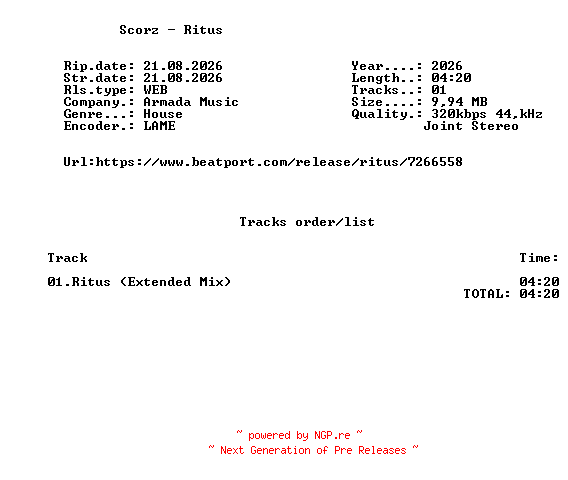 NFO for the release Scorz_-_Ritus-(ARMAS3810)-SINGLE-WEB-2026-FMC by FMC