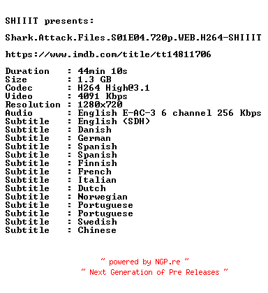 NFO for the release Shark.Attack.Files.S01E04.720p.WEB.H264-SHIIIT by SHIIIT