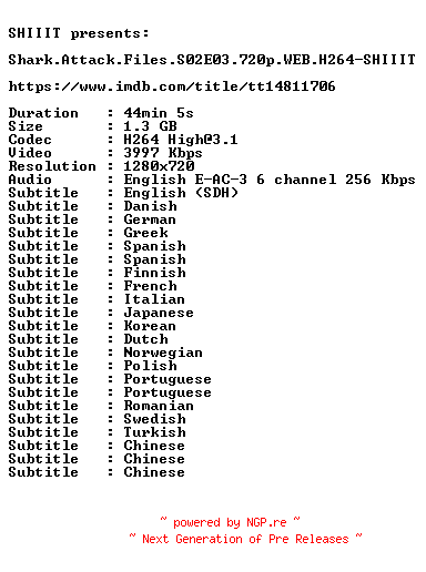 NFO for the release Shark.Attack.Files.S02E03.720p.WEB.H264-SHIIIT by SHIIIT