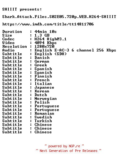 NFO for the release Shark.Attack.Files.S02E05.720p.WEB.H264-SHIIIT by SHIIIT
