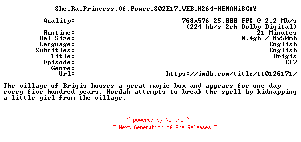 NFO for the release She.Ra.Princess.Of.Power.S02E17.WEB.H264-HEMANiSGAY by HEMANiSGAY