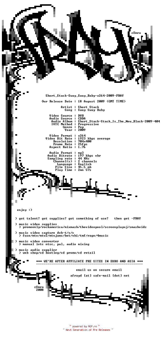 NFO for the release Short_Stack-Sway_Sway_Baby-x264-2009-FRAY by FRAY