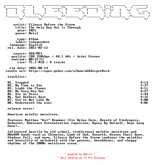 NFO for the release Silence_Before_the_Storm-The_Only_Way_Out_Is_Through-WEB-2021-BLEEDiNG by BLEEDiNG
