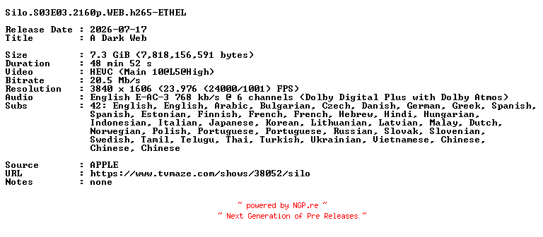 NFO for the release Silo.S03E03.2160p.WEB.h265-ETHEL by ETHEL