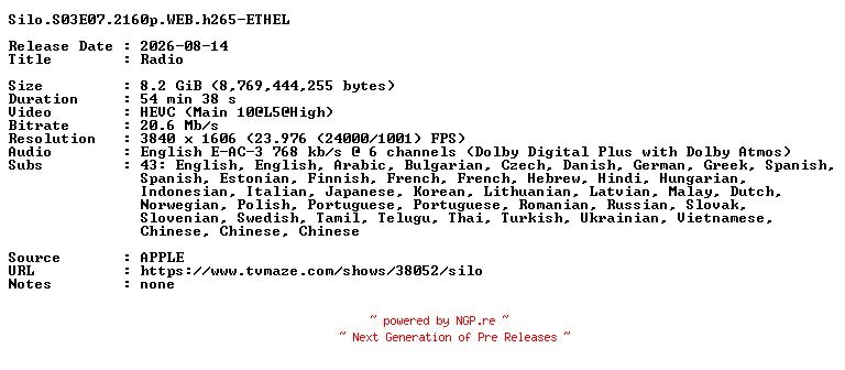 NFO for the release Silo.S03E07.2160p.WEB.h265-ETHEL by ETHEL
