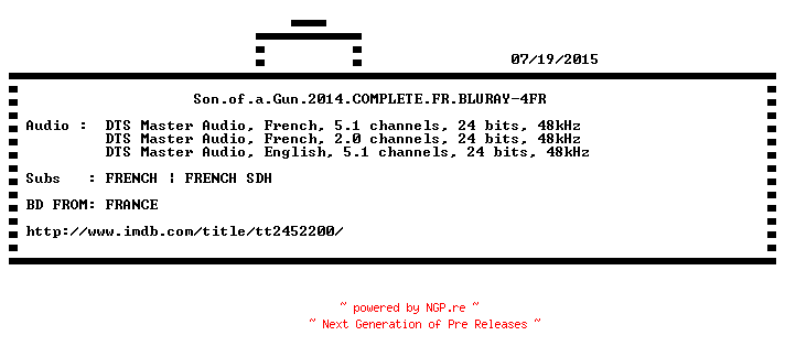 NFO for the release Son.of.a.Gun.2014.COMPLETE.FR.BLURAY-4FR by 4FR