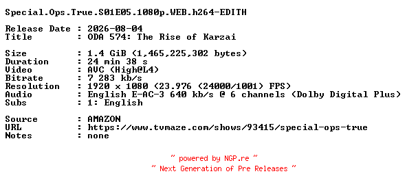 NFO for the release Special.Ops.True.S01E05.1080p.WEB.h264-EDITH by EDITH