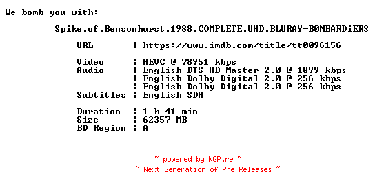 NFO for the release Spike.of.Bensonhurst.1988.COMPLETE.UHD.BLURAY-B0MBARDiERS by B0MBARDiERS