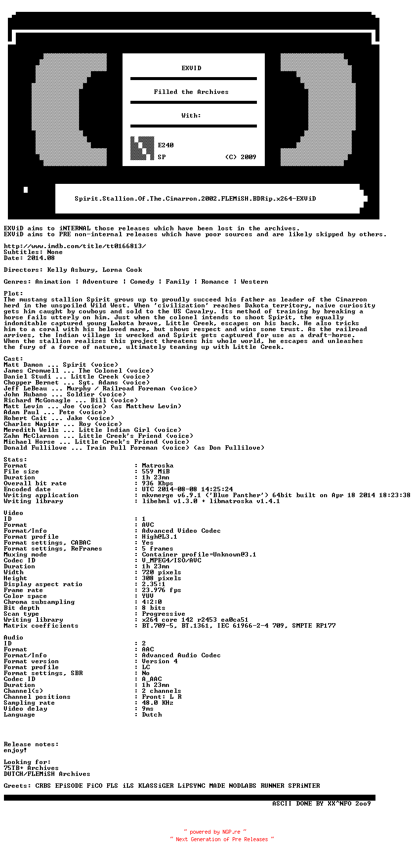 NFO for the release Spirit.Stallion.Of.The.Cimarron.2002.FLEMiSH.BDRip.x264-EXViD by EXViD