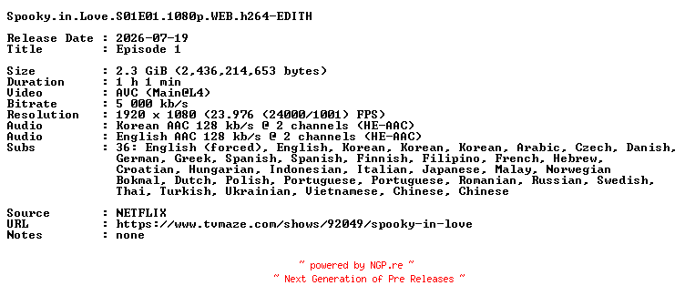 NFO for the release Spooky.in.Love.S01E01.1080p.WEB.h264-EDITH by EDITH