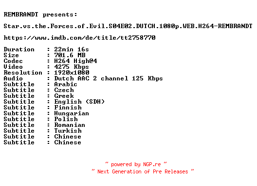 NFO for the release Star.vs.the.Forces.of.Evil.S04E02.DUTCH.1080p.WEB.H264-REMBRANDT by REMBRANDT