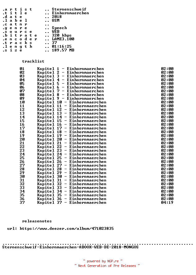 NFO for the release Sternenschweif-Einhornmaerchen-ABOOK-WEB-DE-2018-MONGOS by MONGOS