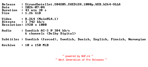 NFO for the release Strandhotellet.S04E05.SWEDiSH.1080p.WEB.h264-OLLA by OLLA