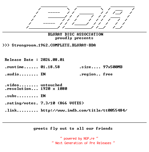 NFO for the release Strongroom.1962.COMPLETE.BLURAY-BDA by BDA
