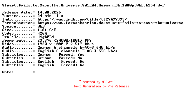 NFO for the release Stuart.Fails.to.Save.the.Universe.S01E04.German.DL.1080p.WEB.h264-WvF by WvF
