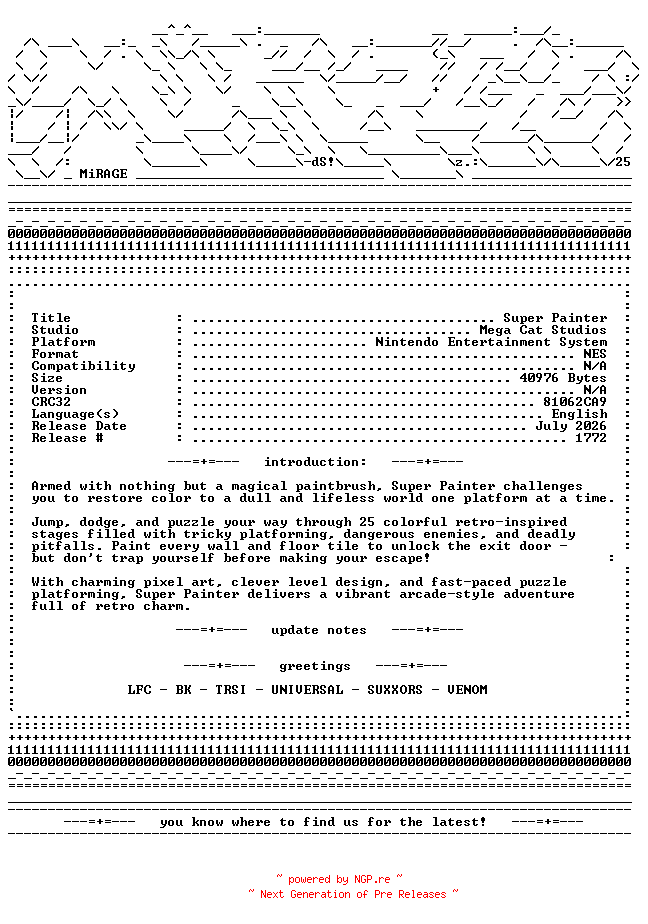 NFO for the release Super_Painter_NES-MiRAGE by MiRAGE
