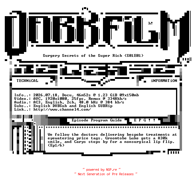 NFO for the release Surgery.Secrets.of.the.Super.Rich.S01E01.1080p.HDTV.H264-DARKFLiX by DARKFLiX