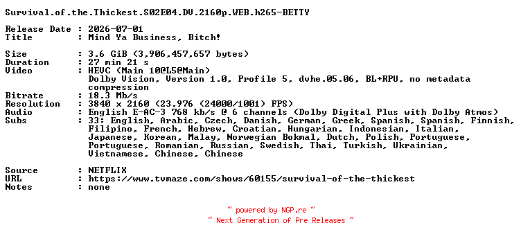 NFO for the release Survival.of.the.Thickest.S02E04.DV.2160p.WEB.h265-BETTY by BETTY