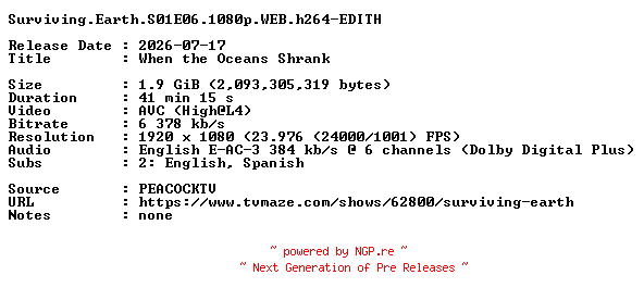 NFO for the release Surviving.Earth.S01E06.1080p.WEB.h264-EDITH by EDITH