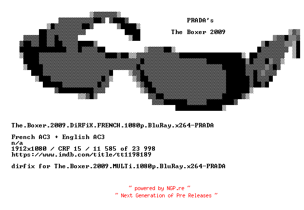 NFO for the release The.Boxer.2009.DiRFiX.FRENCH.1080p.BluRay.x264-PRADA by PRADA
