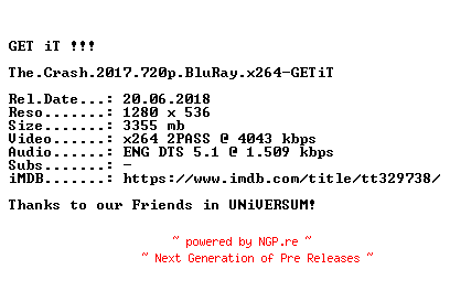 NFO for the release The.Crash.2017.720p.BluRay.x264-GETiT by GETiT