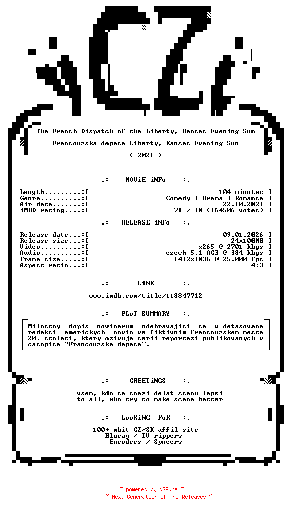 NFO for the release The.French.Dispatch.of.the.Liberty.Kansas.Evening.Sun.2021.CZECH.1080p.HDTV.x265-iCZi by iCZi