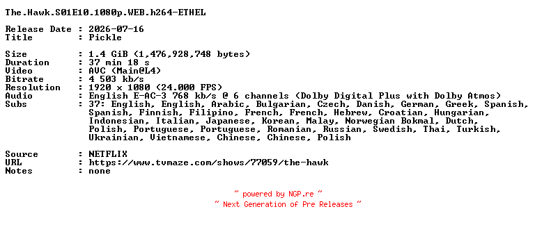 NFO for the release The.Hawk.S01E10.1080p.WEB.h264-ETHEL by ETHEL