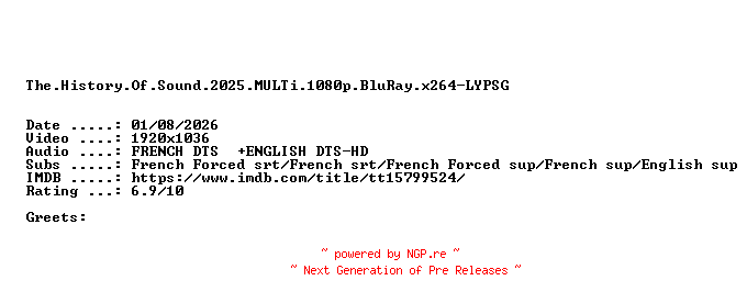 NFO for the release The.History.Of.Sound.2025.MULTi.1080p.BluRay.x264-LYPSG by LYPSG