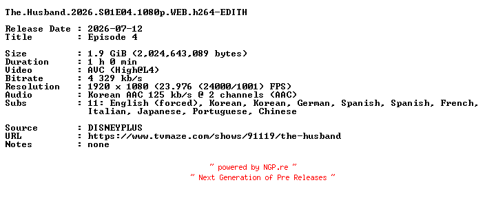 NFO for the release The.Husband.2026.S01E04.1080p.WEB.h264-EDITH by EDITH
