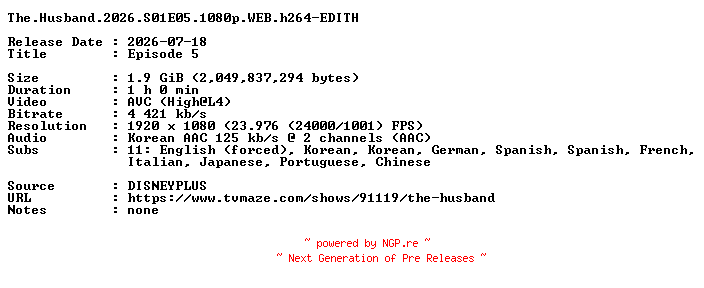 NFO for the release The.Husband.2026.S01E05.1080p.WEB.h264-EDITH by EDITH
