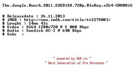NFO for the release The.Jungle.Bunch.2011.SWEDiSH.720p.BluRay.x264-GRUNDiG by GRUNDiG