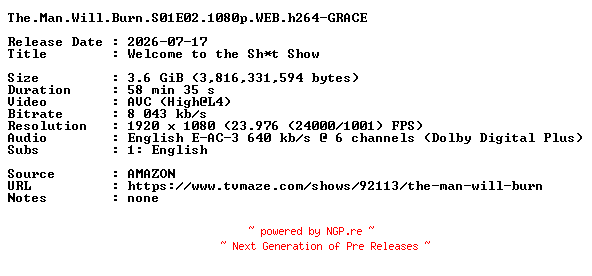 NFO for the release The.Man.Will.Burn.S01E02.1080p.WEB.h264-GRACE by GRACE