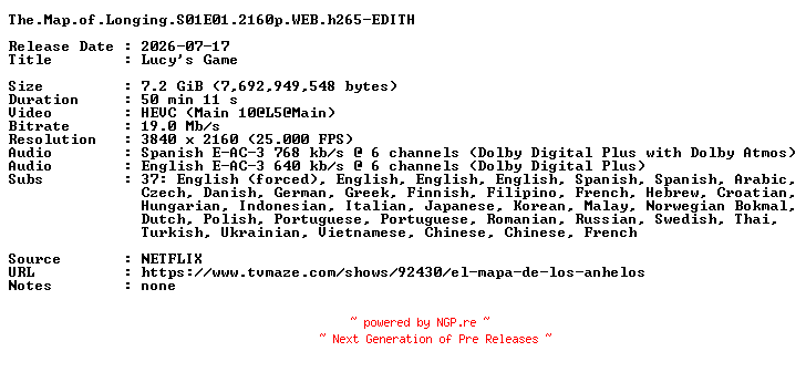 NFO for the release The.Map.of.Longing.S01E01.2160p.WEB.h265-EDITH by EDITH