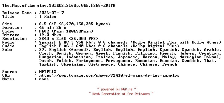 NFO for the release The.Map.of.Longing.S01E02.2160p.WEB.h265-EDITH by EDITH