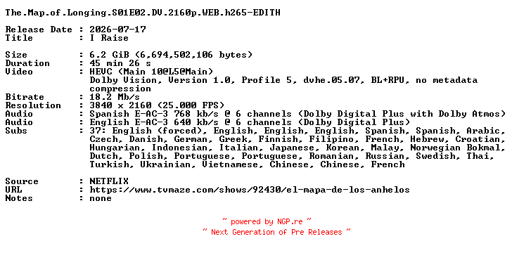NFO for the release The.Map.of.Longing.S01E02.DV.2160p.WEB.h265-EDITH by EDITH