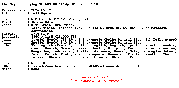 NFO for the release The.Map.of.Longing.S01E03.DV.2160p.WEB.h265-EDITH by EDITH