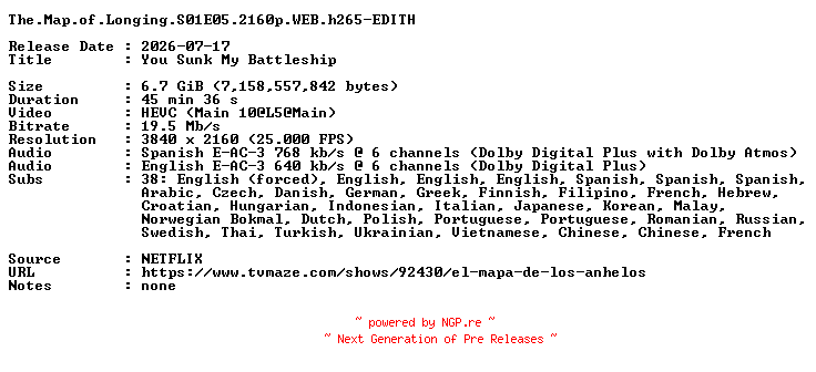 NFO for the release The.Map.of.Longing.S01E05.2160p.WEB.h265-EDITH by EDITH