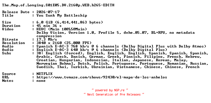 NFO for the release The.Map.of.Longing.S01E05.DV.2160p.WEB.h265-EDITH by EDITH
