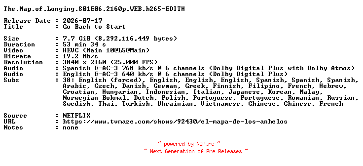NFO for the release The.Map.of.Longing.S01E06.2160p.WEB.h265-EDITH by EDITH